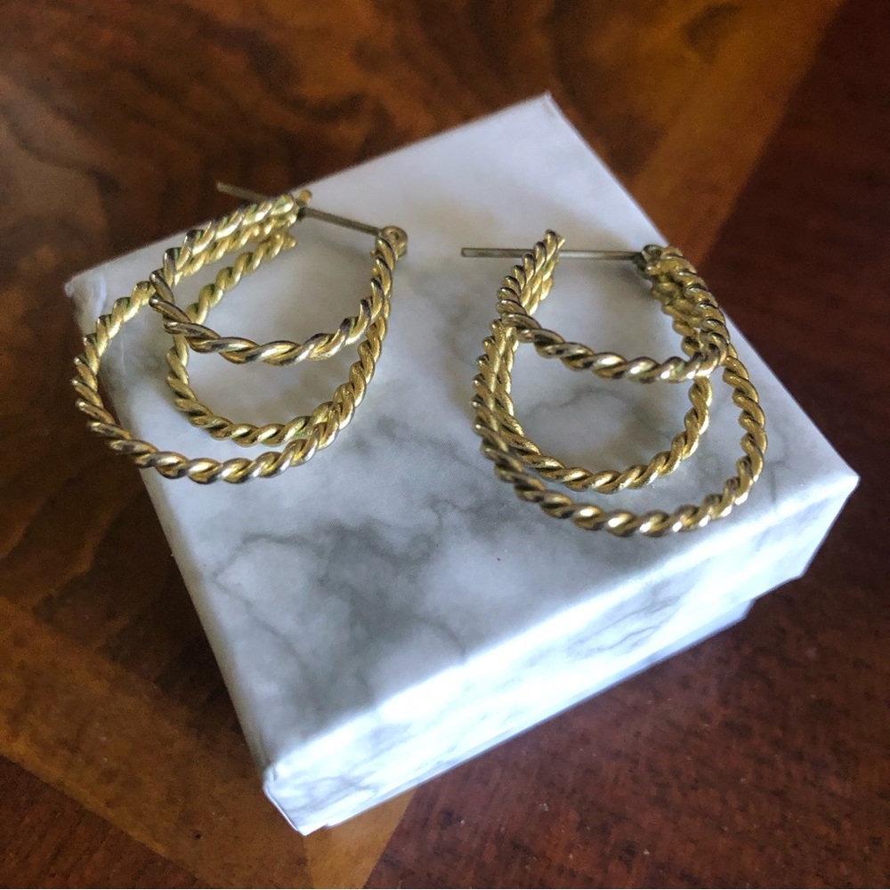 Vintage 90s gold plated triple rope chain hoop earrings